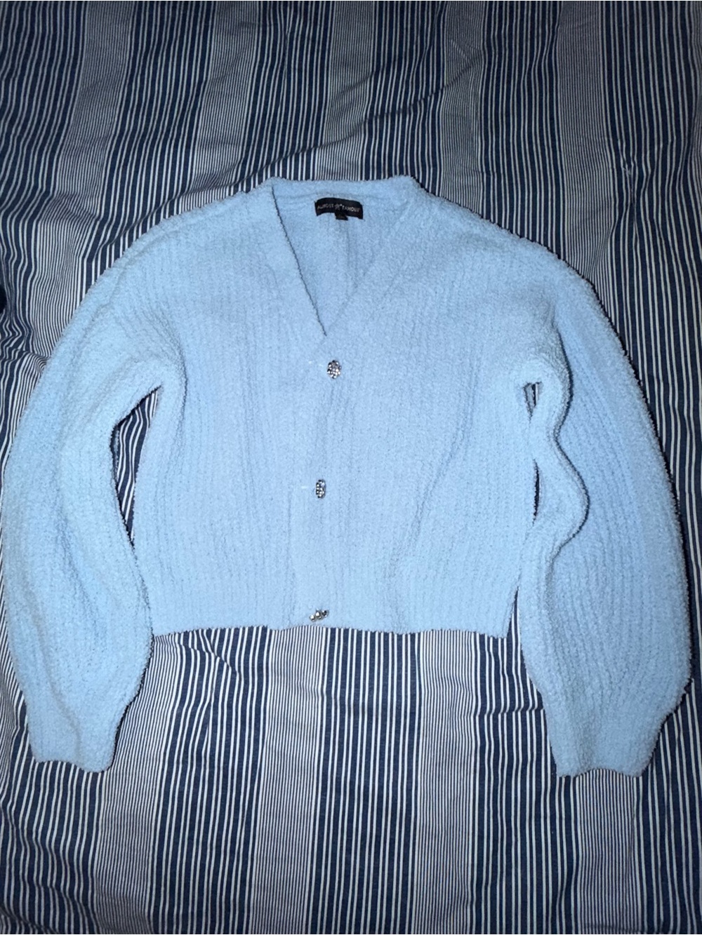 Light Blue V-Neck Cozy Button Cardigan Sweater